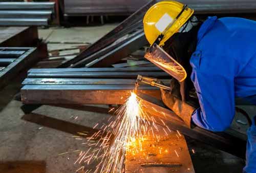 Industrial fabrication work in the Purohit Pipes Industries workshop
